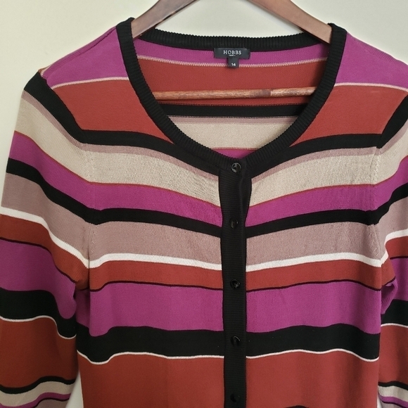 Hobbs London Striped Cardigan Sweater Silk Cotton Blend Womens US Size 8 - Picture 2 of 9